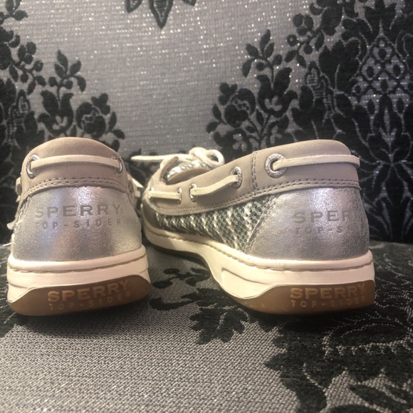 Sperry Top Sider Size 6 Leather Metallic Silver Loafer Boat Shoes - Picture 4 of 5
